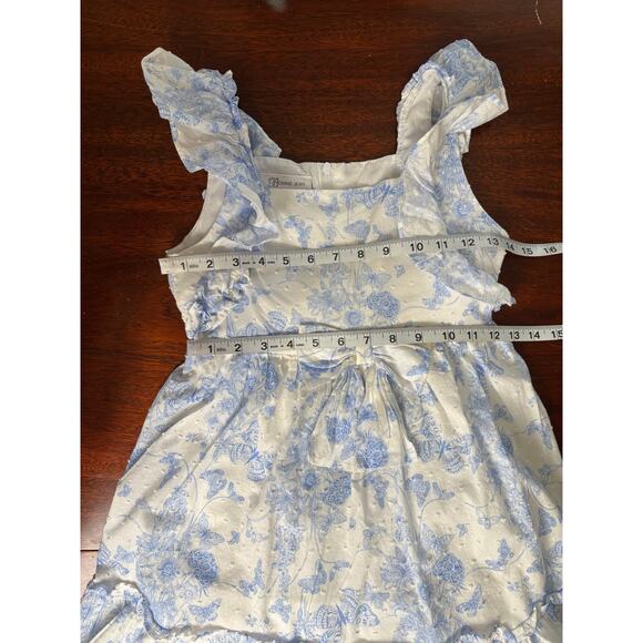 Bonnie Jean Girls Dress Sz 8 Blue & White Floral Butterfly Flutter Sleeve Party - Picture 7 of 9